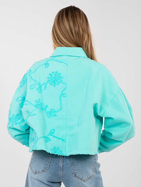 Turkusowa jeansowa kurtka z kieszenią RUE PARIS