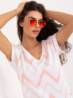 Brzoskwiniowa bawełniana bluzka z dekoltem V