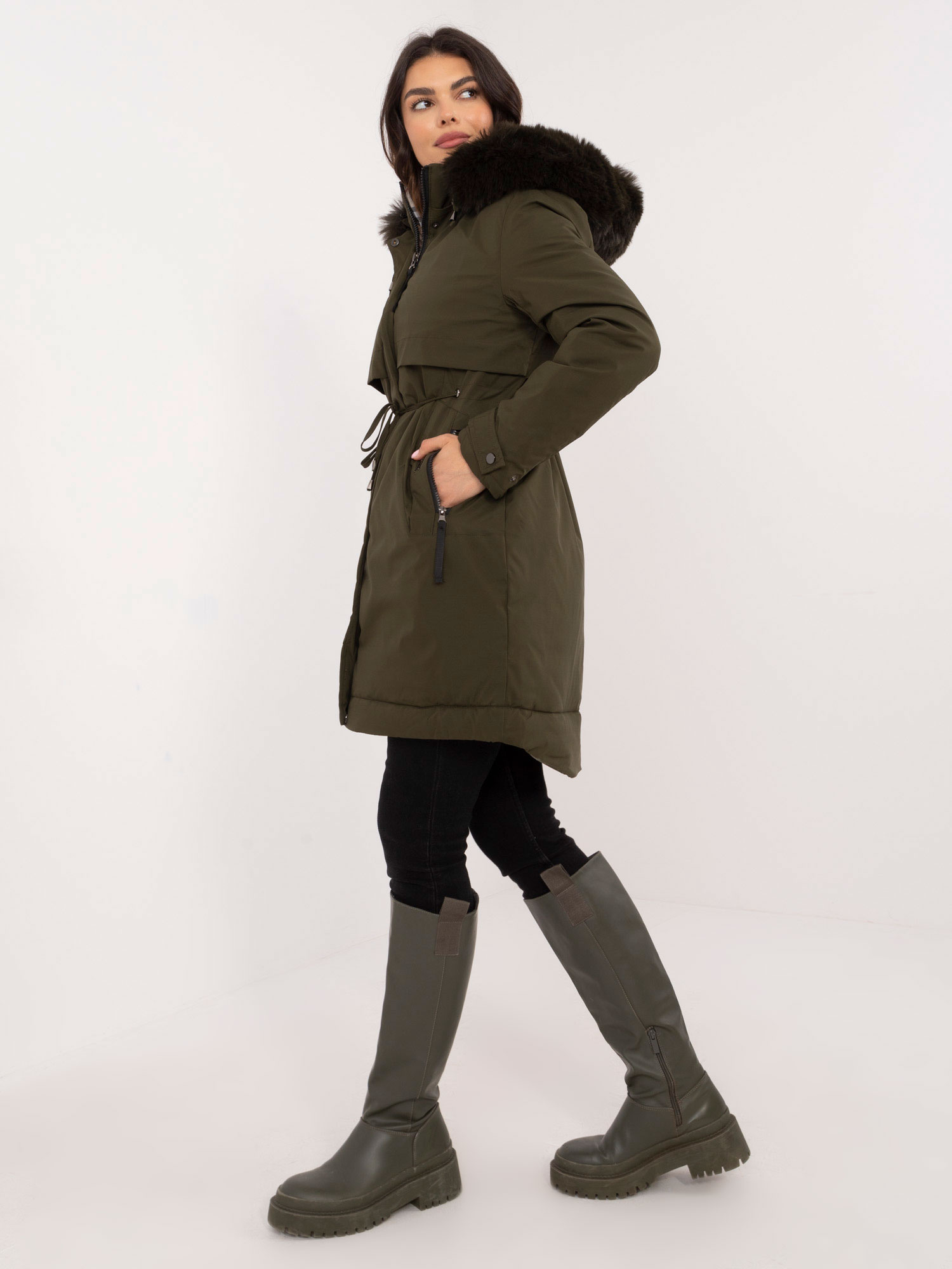 Hurtownia Khaki zimowa kurtka parka z kapturem