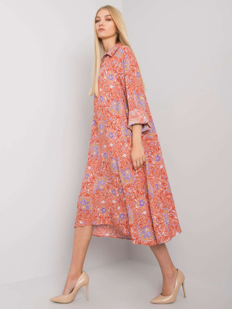 Ceglasta luźna sukienka we wzory Princeton