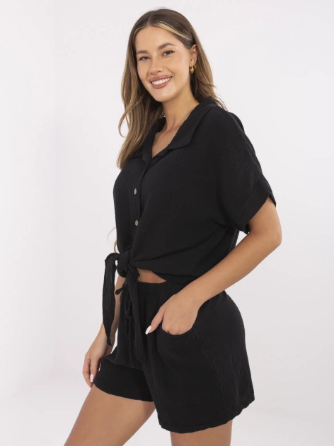 Czarna muślinowa koszula z krótkim rękawem