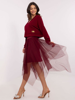 Hurt Bordowy casualowy komplet z tiulową sukienką