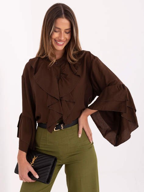 Brązowa koszula z falbankami przy rękawach RUE PARIS