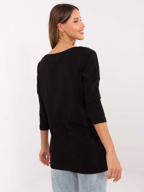 Hurtownia Czarna długa bluzka z nadrukiem w kwiaty