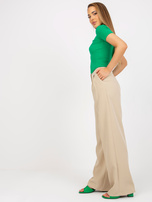 Hurtownia Beżowe szerokie spodnie z materiału z kieszeniami