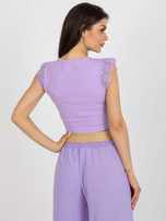 Hurt Jasnofioletowa prążkowana bluzka z koronką 