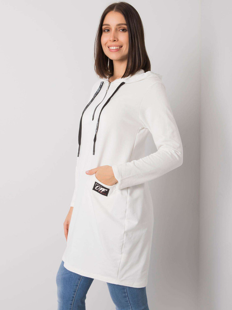 Ecru bawełniana tunika plus size z kapturem Kierra