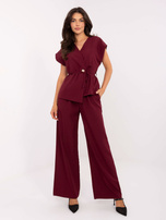 Bordowy elegancki komplet z ozdobnym guzikiem