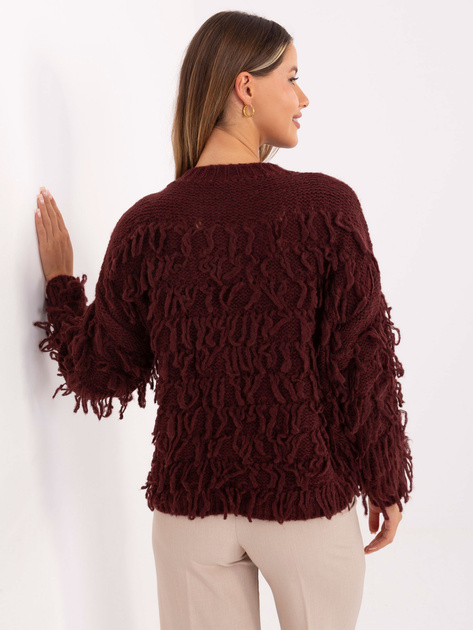 Bordowy sweter oversize w stylu boho RUE PARIS