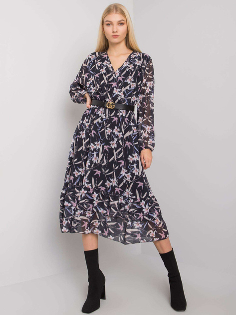 Granatowa sukienka midi z falbaną Mayra