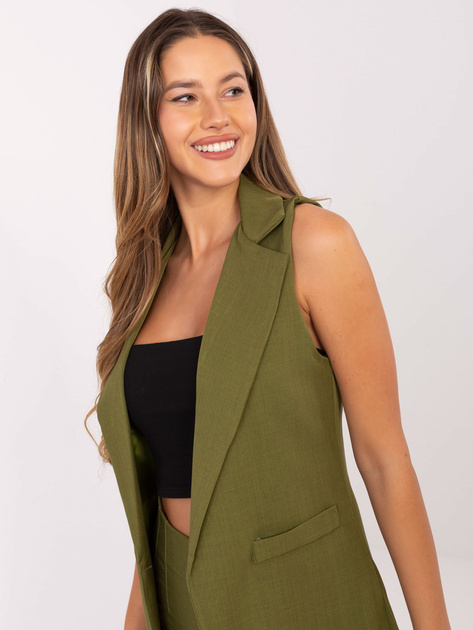 Oliwkowa elegancka kamizelka z kołnierzem RUE PARIS