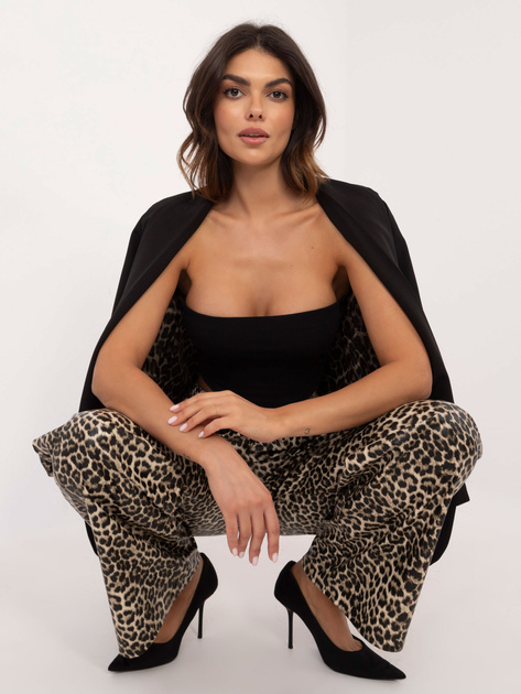 Hurt Beżowo-czarne wzorzyste spodnie ze skóry ekologicznej