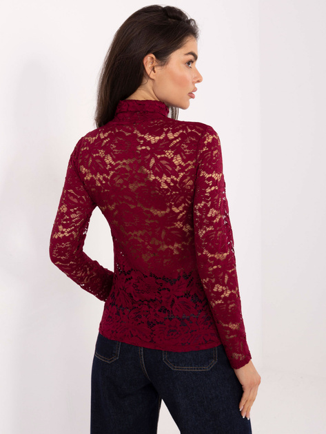 Burgundowa dopasowana bluzka z koronki