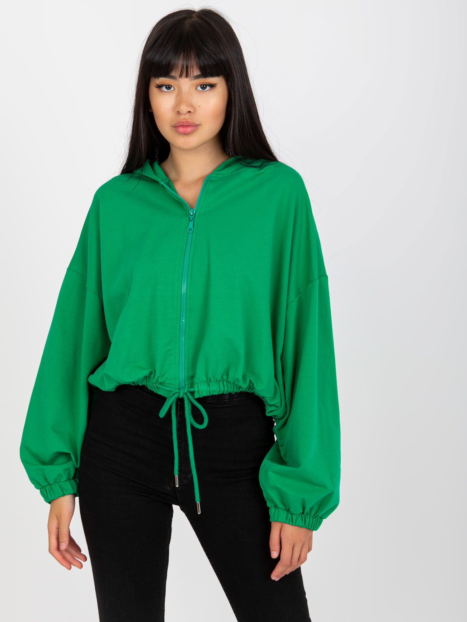 Zielona rozpinana bluza basic z kapturem RUE PARIS