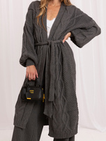 Dunkelgrauer langer Cardigan mit Zopf RUE PARIS.