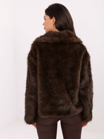 Ciemnobrązowa futrzana kurtka z kołnierzem RUE PARIS 