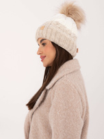 Hurt Beżowo-ecru czapka zimowa z pomponem RUE PARIS