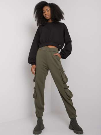 Khaki damskie spodnie dresowe z kieszeniami Mila RUE PARIS 
