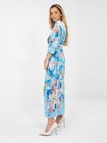 Jasnoniebieska maxi sukienka z plasowanym dołem