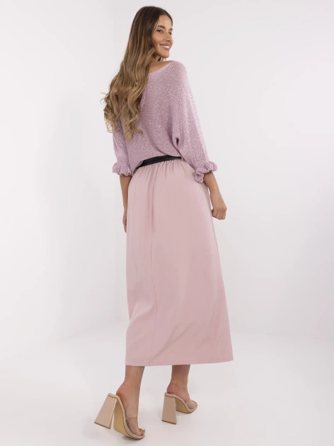 Brudnoróżowa elegancka spódnica z gumką w pasie