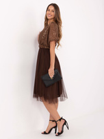 Brązowa midi sukienka z tiulowym dołem