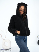 Czarna futrzana bluza uszami misia