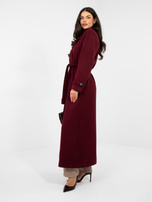 Ciemnobordowy dwurzędowy płaszcz z kieszeniami