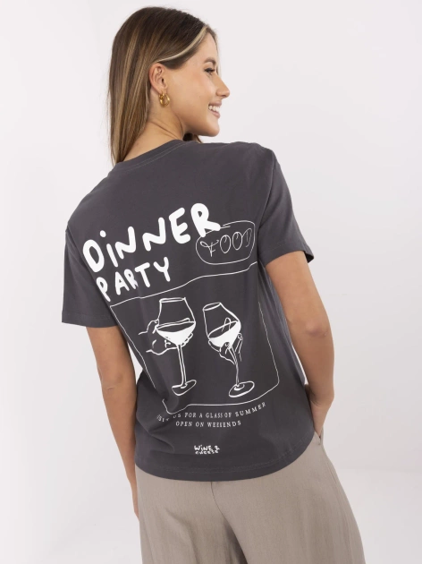 Grafitowy damski t-shirt z bawełny SUBLEVEL