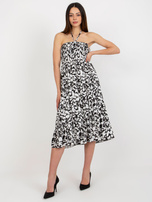 Hurt Czarna midi sukienka z printem i marszczeniem