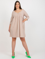 Hurt Beżowa sukienka plus size basic z kieszeniami