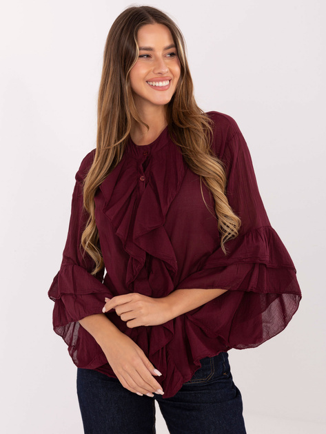 Burgundowa rozpinana koszula z żabotem