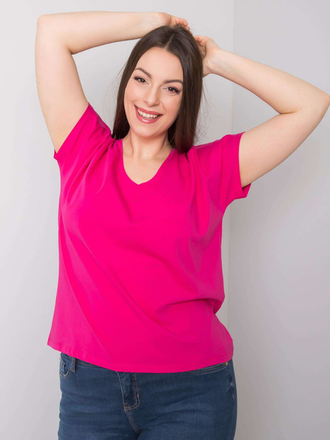 Fuksjowy t-shirt plus size z dekoltem V Cassie