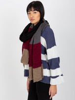 Hurtownia Szaro-bordowy dzianinowy zimowy szal damski