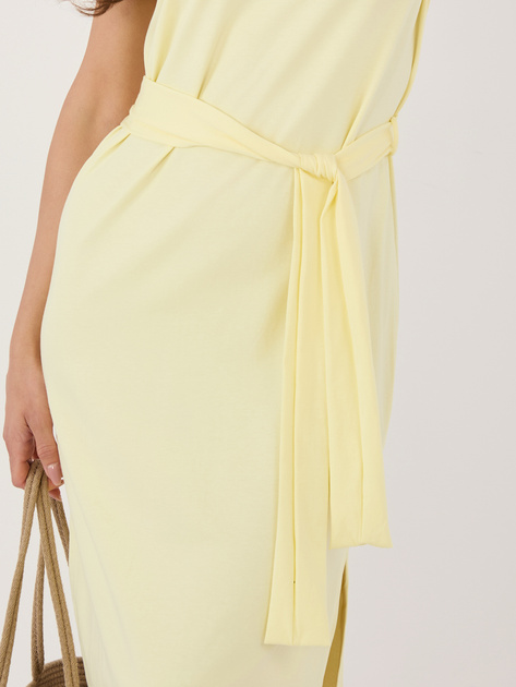 Jasnożółta letnia sukienka basic z wiązaniem RUE PARIS