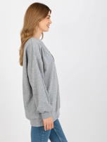 Hurt Szara luźna bluza oversize bez kaptura z haftem