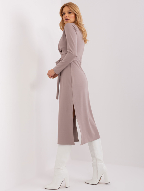 Hurt Ciemnobeżowa sukienka koktajlowa z paskiem