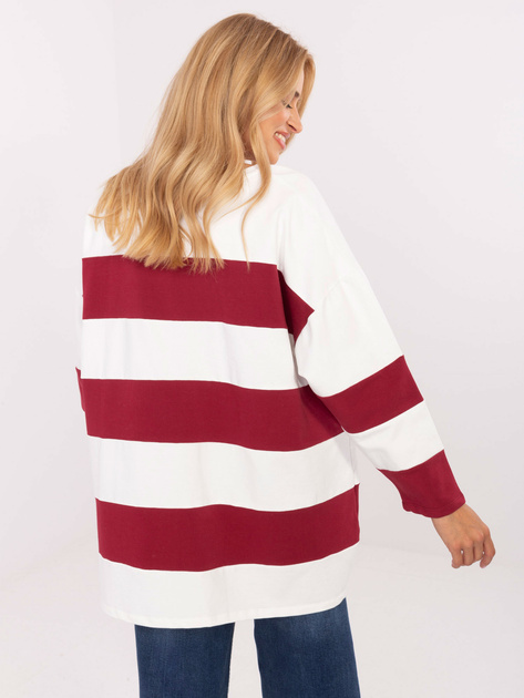 Ecru-bordowa bluzka oversize z długim rękawem