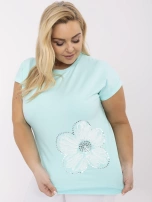 Miętowa bawełniana bluzka plus size z cekinami