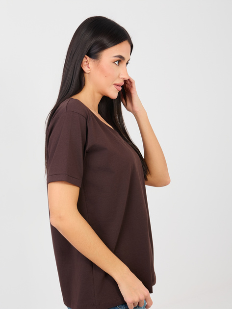 Czekoladowy t-shirt basic z bawełny RUE PARIS