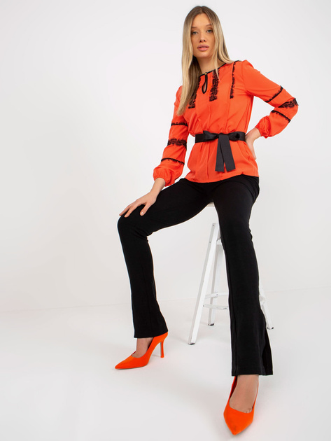 Hurt Pomarańczowa bluzka wizytowa z koronką i wiązaniem