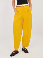 Żółte sztruksowe spodnie z wysokim stanem RUE PARIS