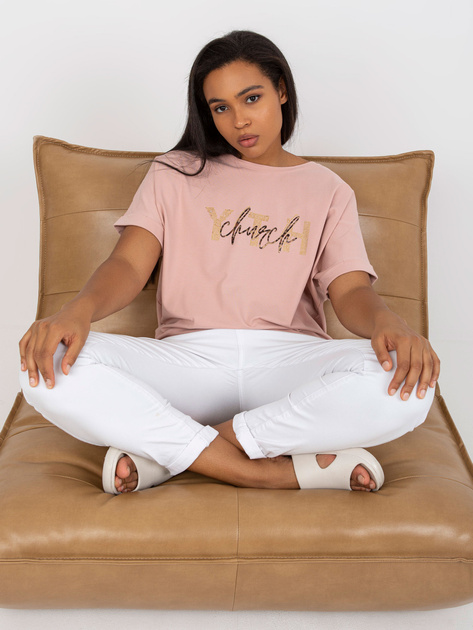 Hurtownia online Brudnoróżowy t-shirt plus size bawełniany