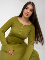 Hurt Oliwkowa prążkowana sukienka plus size z rozcięciem z tyłu