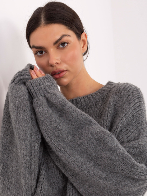 Ciemnoszary damski sweter z okrągłym dekoltem