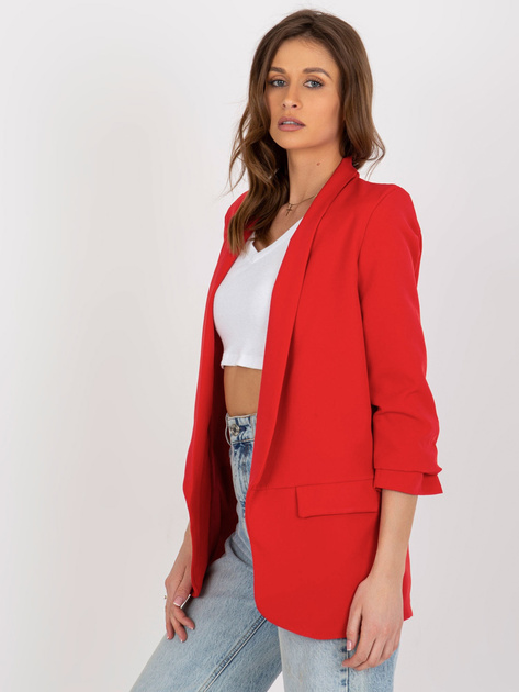 Hurt Czerwona damska marynarka z marszczeniem Adela