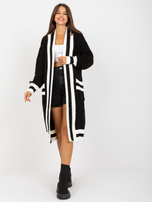 Hurtownia Czarny długi kardigan z kieszeniami RUE PARIS 