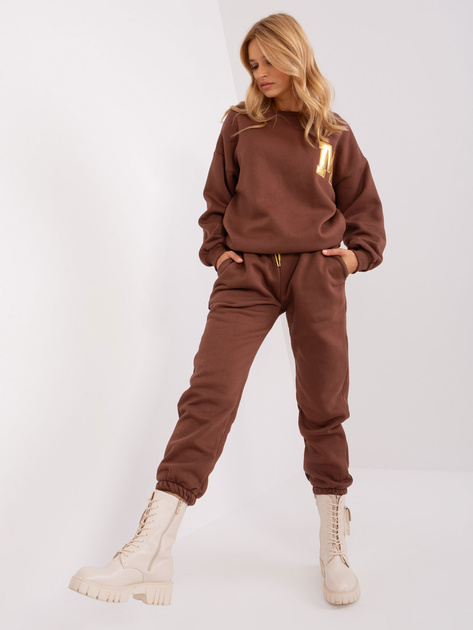 Hurt Ciemnobrązowy ocieplany komplet dresowy damski