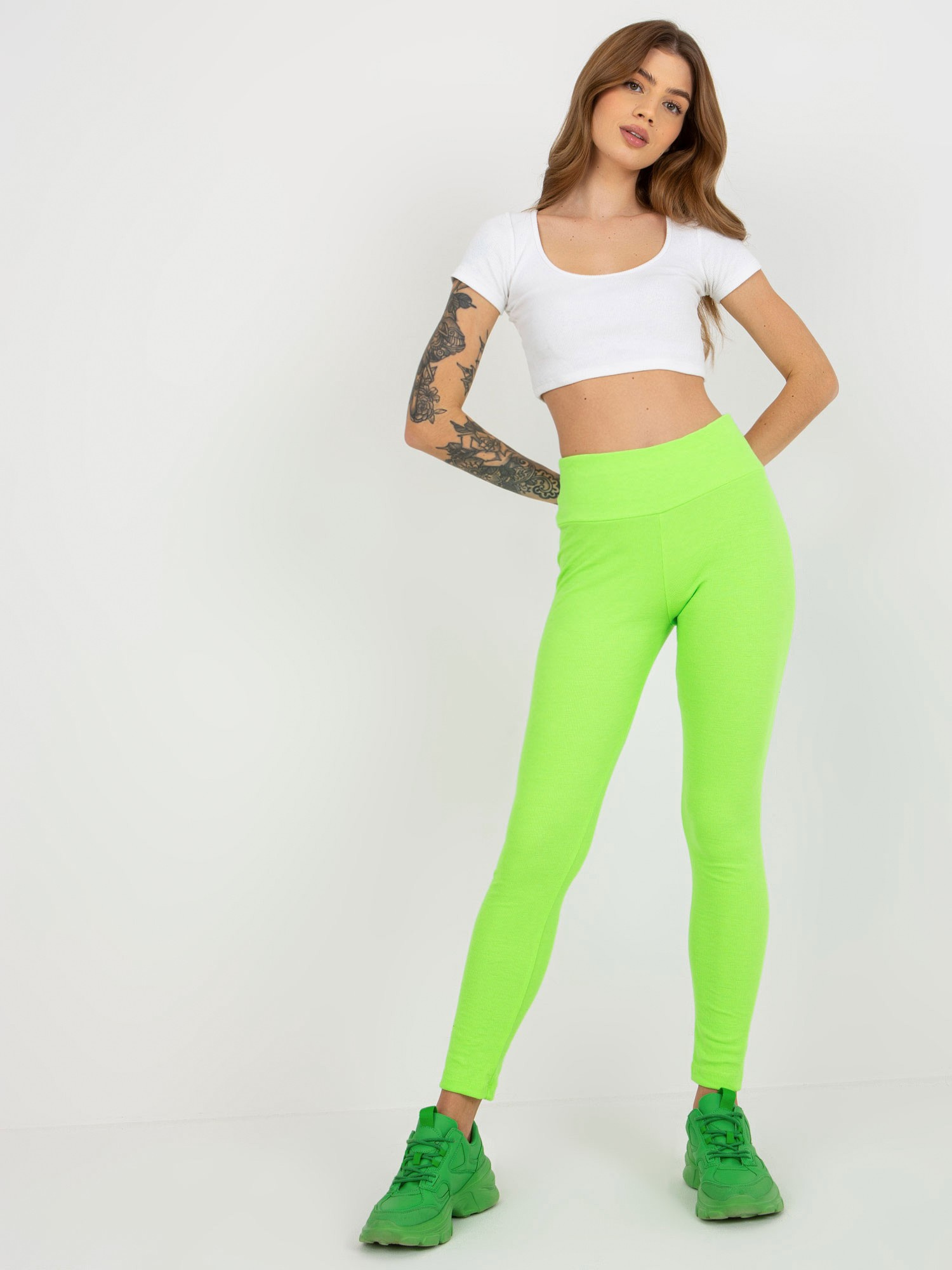 Fluo zielone codzienne legginsy basic w prążek