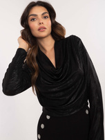 Hurtownia Czarna drapowana bluzka z połyskiem 
