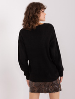 Hurt Czarny damski sweter klasyczny z dekoltem V